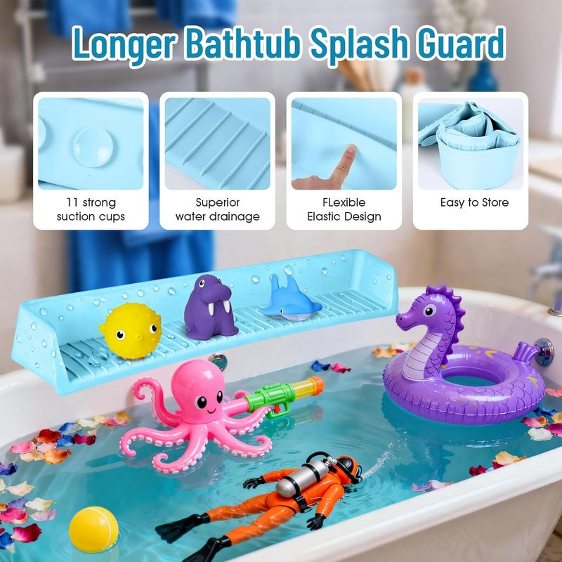 Himake Splash Guard for Bathtub Kids, Longer Silicone Bathtub Splash Guard with 11 Suction Cups, Bath Tub Play Shelf for Kids & Toy Holder, Prevent Water Spill in Bathroom, Blue - Image 3